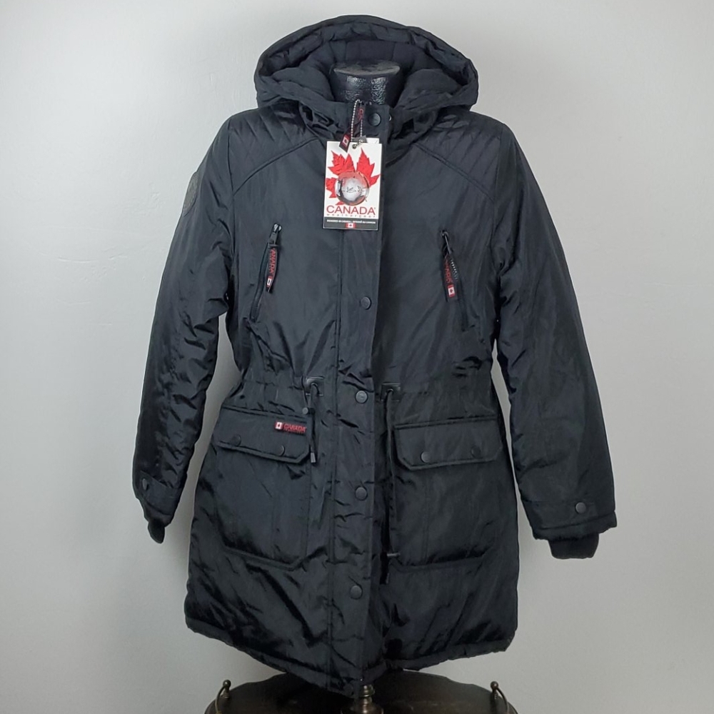 Canada weather gear puffy winter jacket women Size 1X hoodie black full zipper
